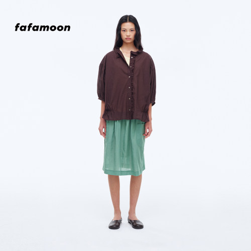 【2026早秋新品】fafamoon设计师品牌 荷叶边碎褶七分袖衬衫