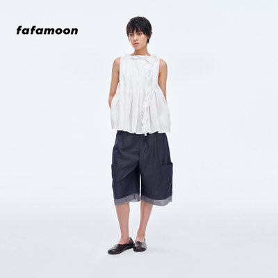 【2026早秋新品】fafamoon设计师品牌 荷叶边飘带百褶无袖上衣