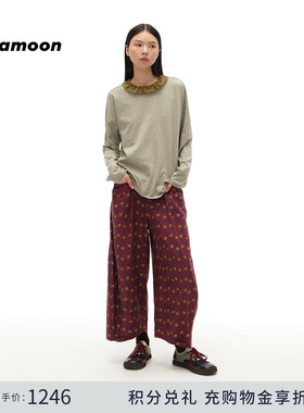 【2025秋冬新品】fafamoon设计师品牌 宽松直筒可收脚印花九分裤