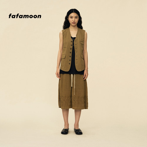 【2026春季新品】fafamoon设计师品牌 V领四袋拼接包边复古马甲