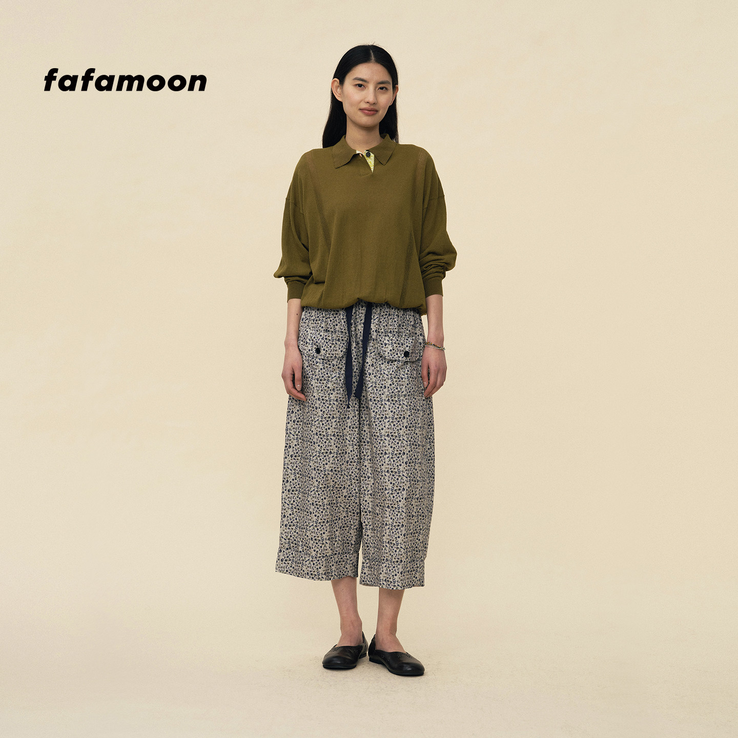 【2026春季新品】fafamoon设计师品牌 宽松直筒休闲棉质八分长裤