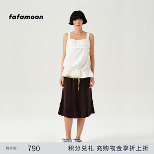 fafamoon设计师品牌 2025夏季新品拼接六分半裙logo刺绣半身A字裙