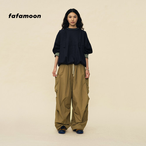 【2026春季新品】fafamoon设计师品牌户外运动锥型大口袋收脚长裤
