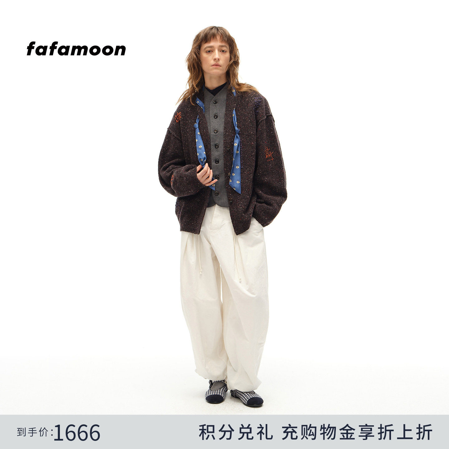 【博主同款】fafamoon设计师品牌秋冬领结装饰宽松粗针开衫女