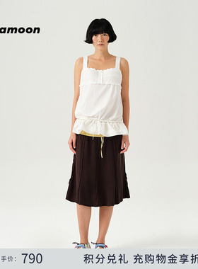 fafamoon设计师品牌 2025夏季新品拼接六分半裙logo刺绣半身A字裙