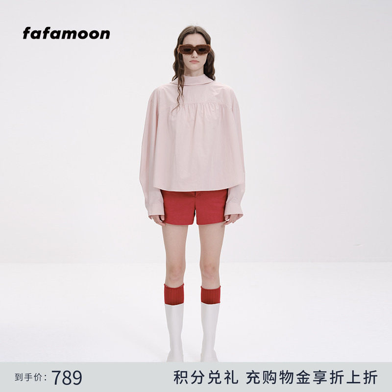 fafamoon设计师品牌 前后两穿蝴蝶结领结宽松长袖衬衫衬衣外套女