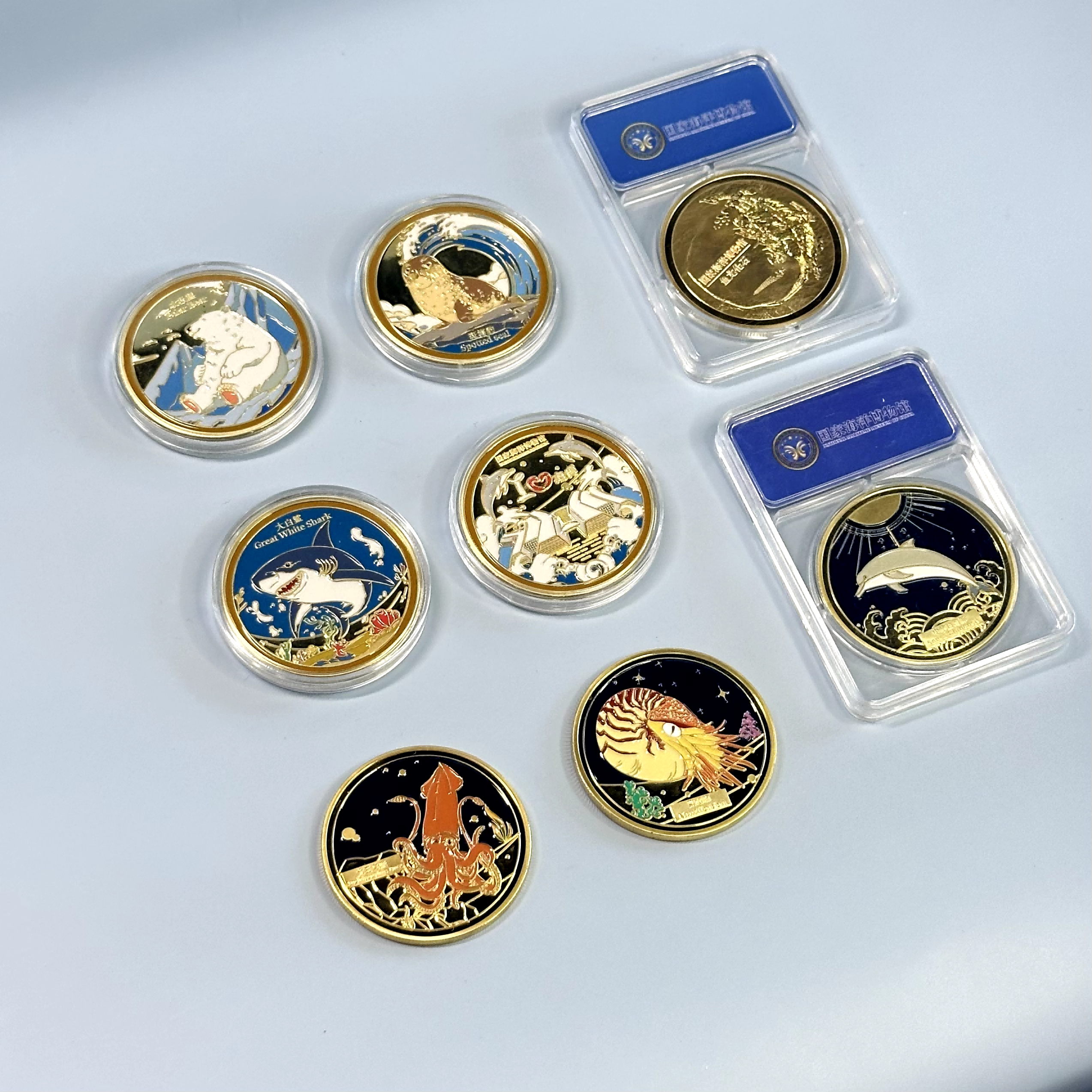 国家海洋博物馆文创周边旅行纪念币合金海洋动物纪念章礼物伴手礼