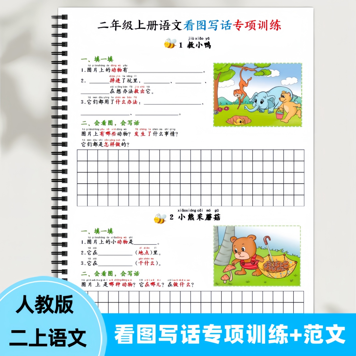 人教版小学二年级上册语文看图写话专项训练每日一练含范文