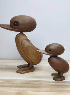 胡桃木摆件北欧风格小鸭子木偶