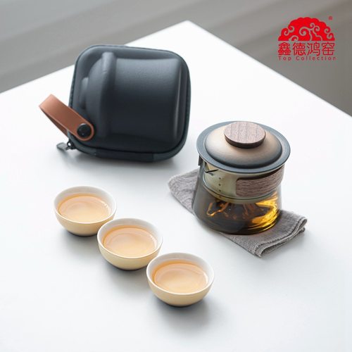 德鸿窑 日照金山悠然快客便携旅行茶具套装玻璃户外个人专用泡茶