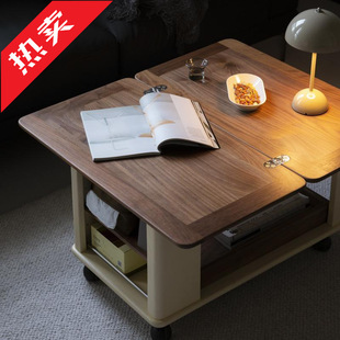 2026实木小推车可折叠可移动小户型边几中古风阳台多功能茶桌储物