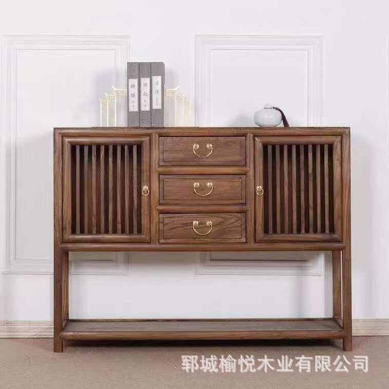 新中式榆木实木餐边柜玄关斗柜