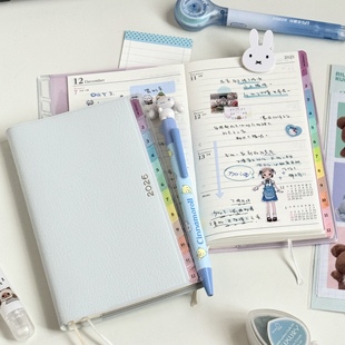小红书同款2026年彩虹索引皮质日程手帐本月周计划笔记日记事本