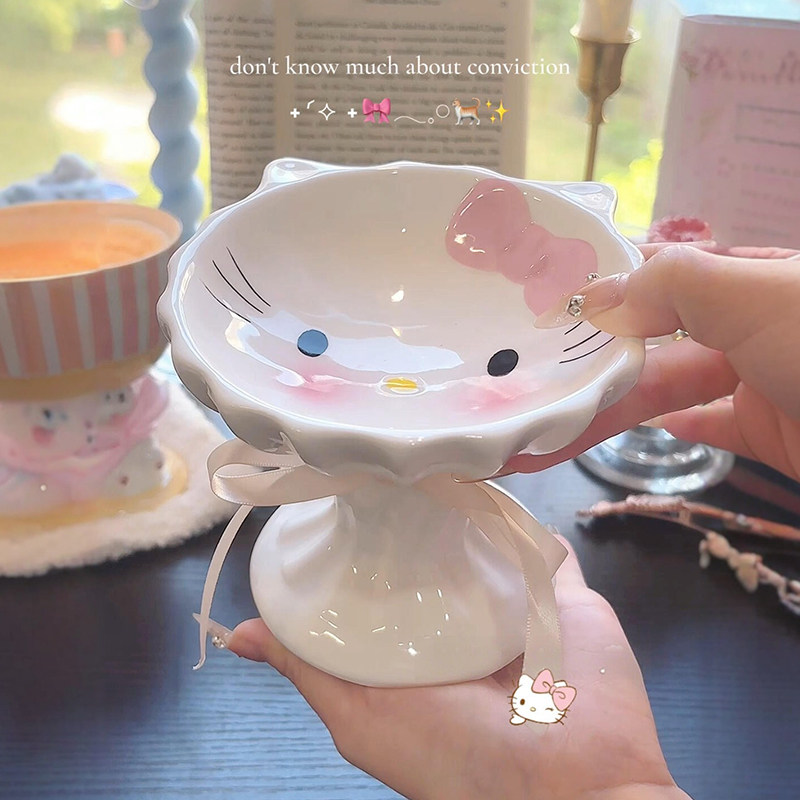 哈喽kitty猫碗陶瓷宠物碗猫喝水碗猫咪慢食保护颈椎大口径防打翻