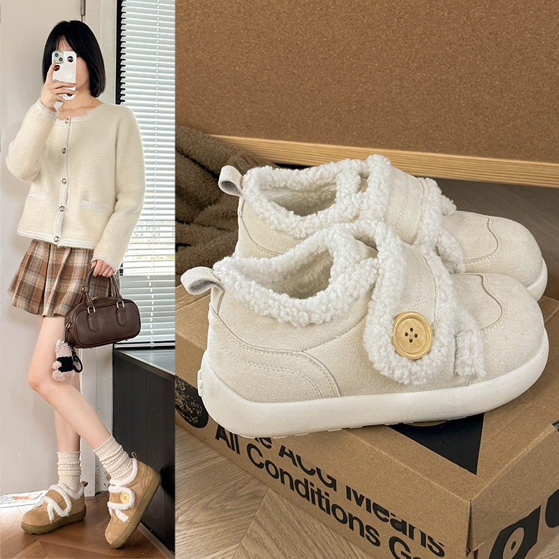 冬季厚底魔术贴加绒防滑勃肯女鞋