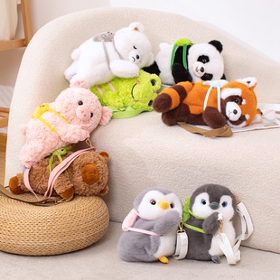 逃学企鹅浣熊大熊猫毛绒公仔趴趴包斜挎包双肩背包手机零钱包礼物