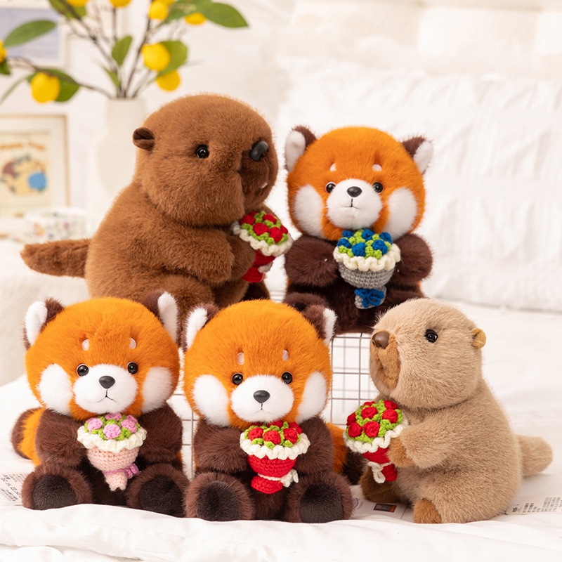 非常宝贝手捧花小熊猫浣熊毛绒公仔土拨鼠玩偶桌伴娃娃情人节礼物