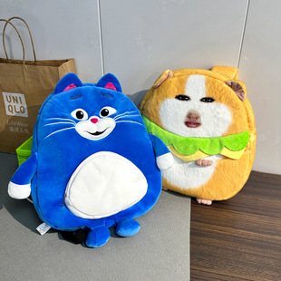 卡通胖猫猪妞毛绒背包抽象月半猫胖猫儿童双肩包书包零食包礼物女