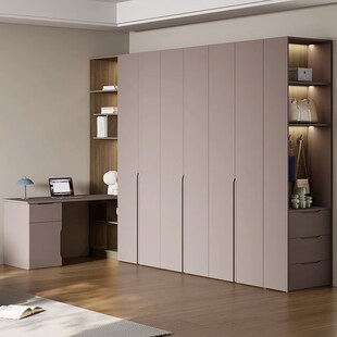 实木衣柜书桌一体设计一门到顶卧室免拉手四五六门自由组合大衣橱