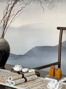 侘寂风摆件氛围感禅意中式软装压纸镇尺一对书卷道具书房卷轴套装