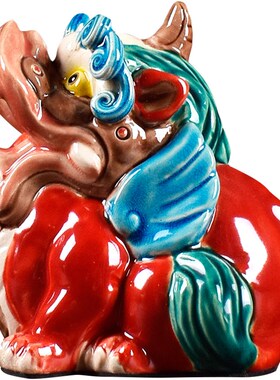 国潮陶瓷招财天禄貔貅公母客厅摆件交趾陶办公桌店铺开业装饰礼品