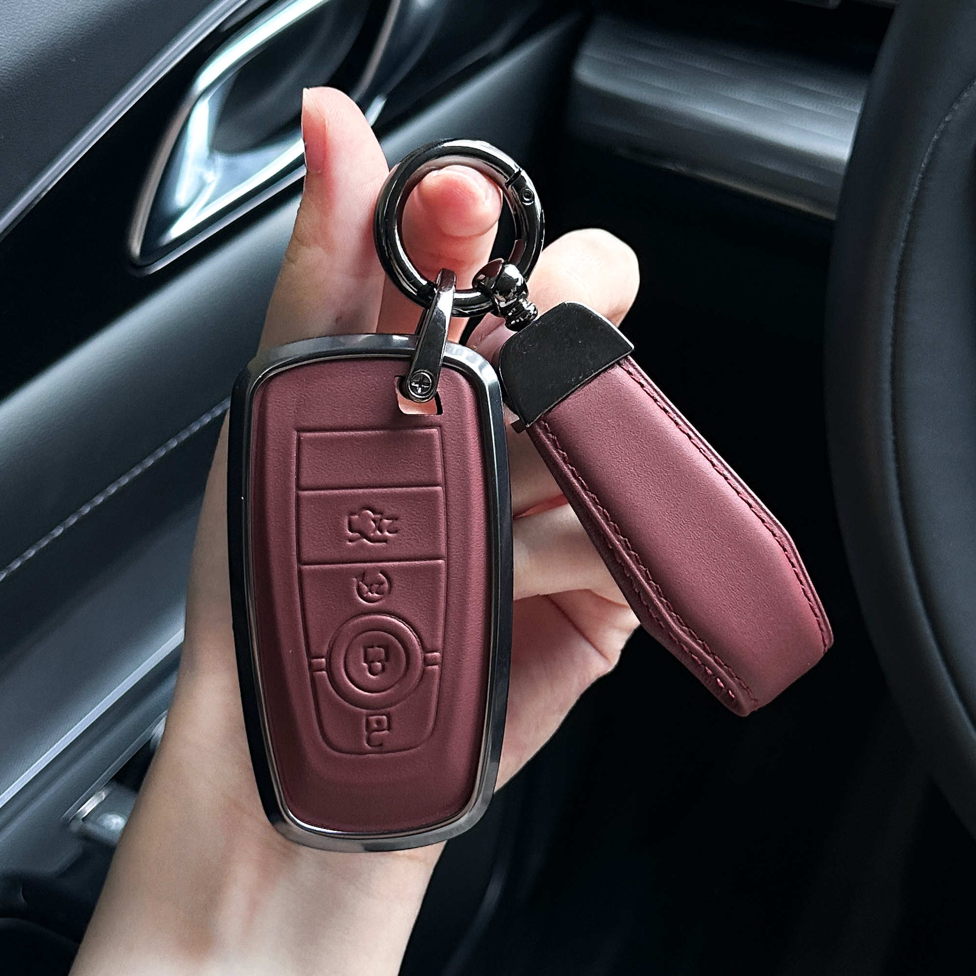 24款福特蒙迪欧锐界探险者钥匙套车壳猛禽电野马铝合金锐际真皮扣