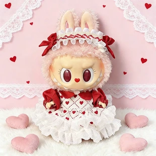 仅娃衣】38cm拉布布公仔衣服MOKOKO赤心蕾丝裙套装labubu娃衣可爱