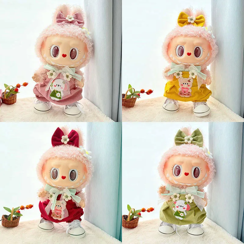 38cm拉布布毛绒娃娃衣服着替Labubu公仔衣服MOKOKO甜心春款背带裤