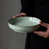 复古开片汝窑干泡台茶盘陶瓷手工壶承家用小茶台茶承青瓷茶具配件