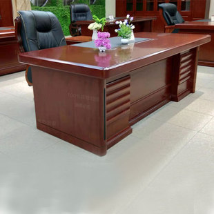 大班桌总裁主管经理办公桌椅组合中式 办公家具实木贴皮大班中班台