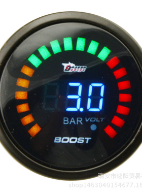 2寸52MM淡墨镜面数字20LED蓝灯增压表 涡轮表BAR 改装车用仪表