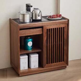 北美黑胡桃木茶水柜实木茶桌客厅家用烧水器一体移动小茶台边几