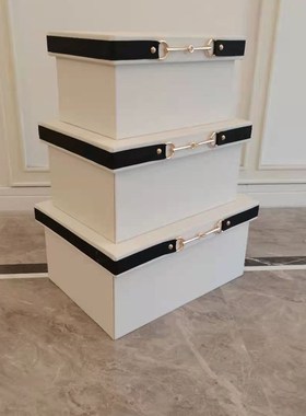 软装橙色收纳盒玄关样板房衣帽间家居装饰摆件样板V间收纳箱储物