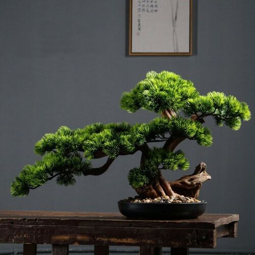 仿真迎客松盆景摆件绿植物假树盆B栽客厅玄关室内装饰茶桌景观造