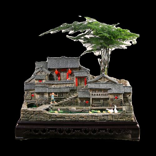 创意复古花盆客厅微景观小房子植物D盆栽文竹假山摆件阳台装饰布