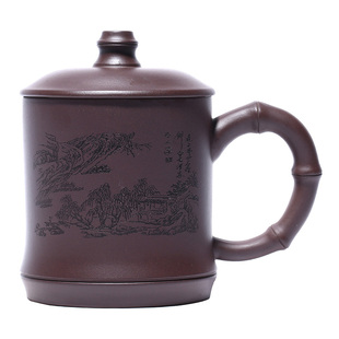 宜兴紫砂杯纯手工大容量带隔舱紫泥盖杯男士茶Q杯家用杯子套装带