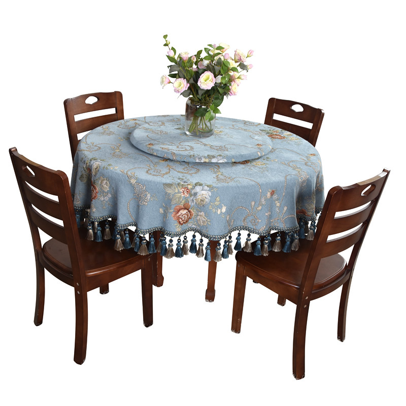 欧式客厅双层大圆桌桌布转盘套布B台布家用餐桌布艺小圆形茶几桌