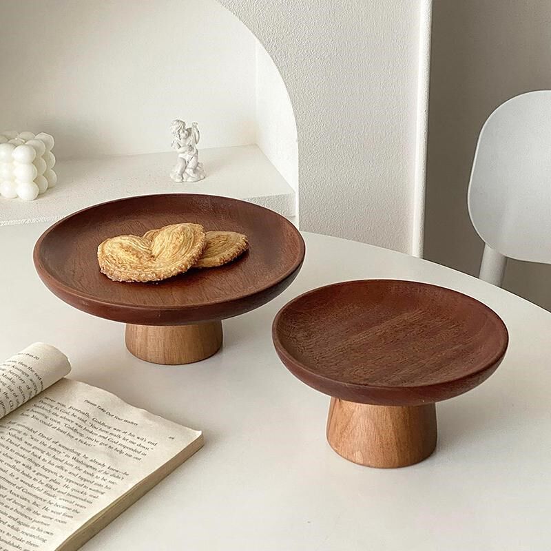 复古木质高脚盘客厅茶几家用水果点心零J食盘蛋糕托盘甜品台展示