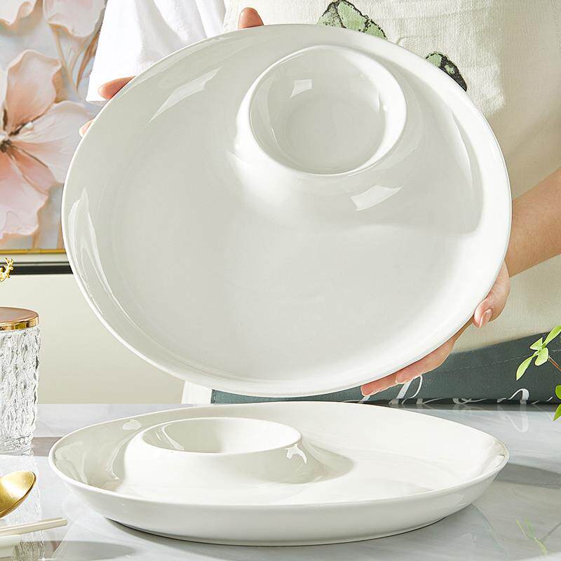 陶瓷饺子盘子家用大号分格盘带醋碟卤水拼盘吃水饺专用蘸料碟虾盘