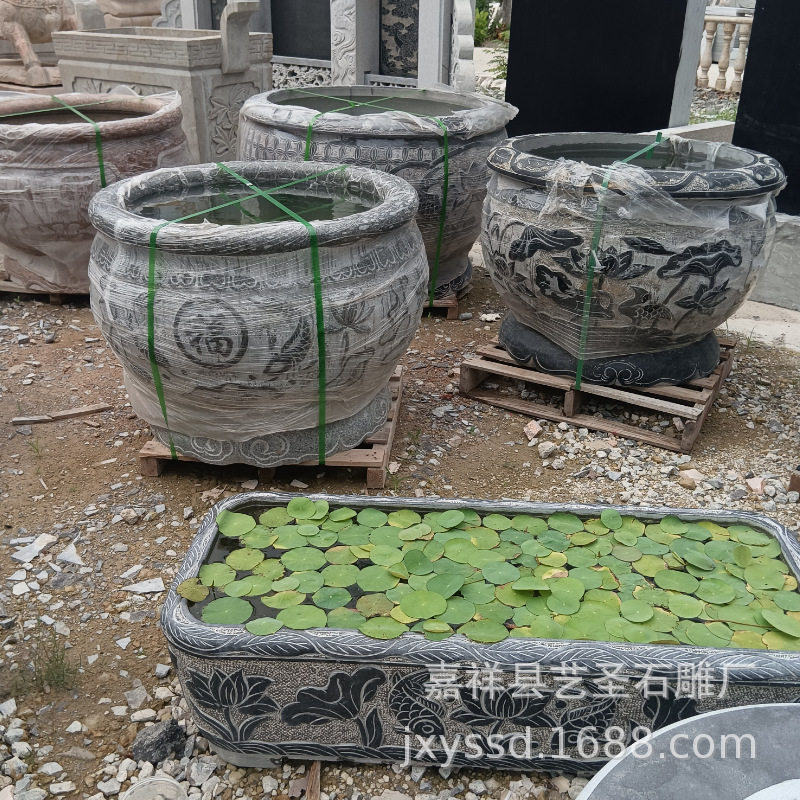 现货新中式青石仿古庭院石缸