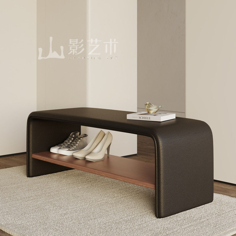 中古风实木感入户换鞋凳可收纳