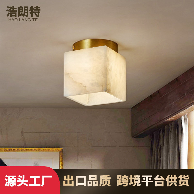 全铜新中式云石玄关过道灯