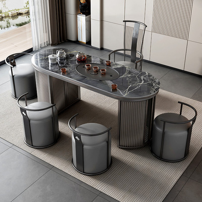 轻奢茶台现代简约岩板茶桌椅组合家用客厅办公书房烧水泡茶一体桌