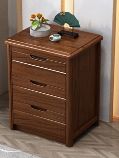 2026全实木床头柜胡桃木收纳柜现代中式三抽斗柜加锁卧室储物整装