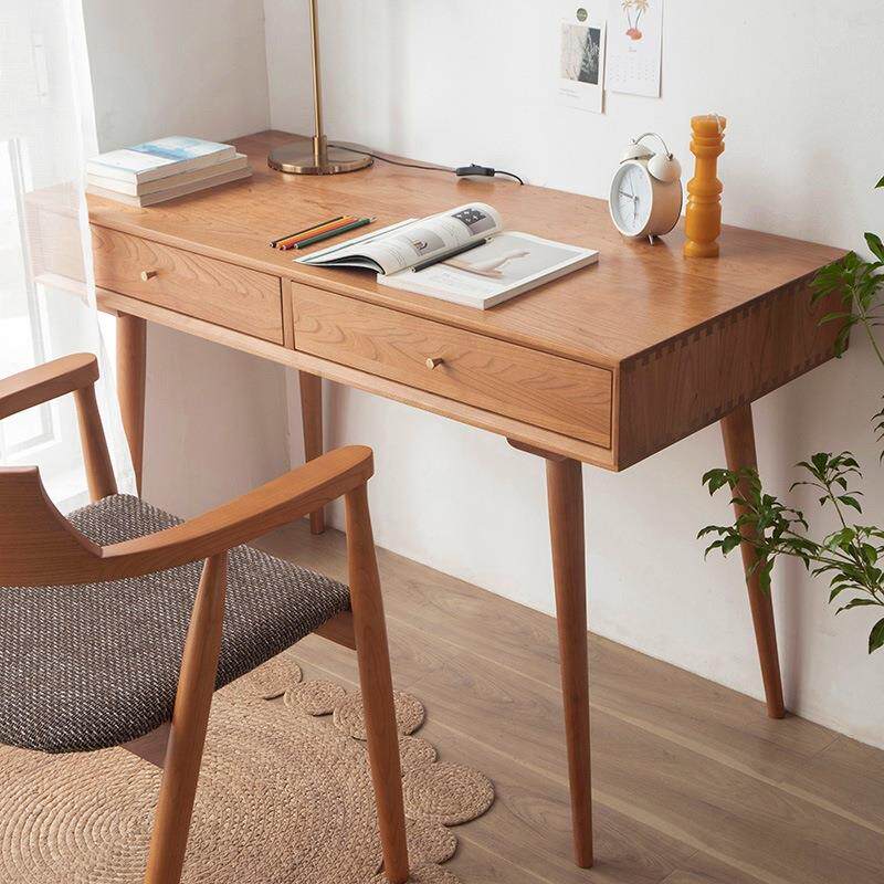 北欧实木书桌电脑桌家用带抽屉原木办公桌卧室小户型儿童学习桌