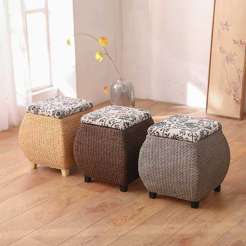 跨境四方鼓凳纸藤编收纳凳储物凳门厅有盖整理收纳箱实木框架鼓墩,3C数码配件,摄像机配件,淘宝优惠券,粉丝福利购,淘宝优惠卷