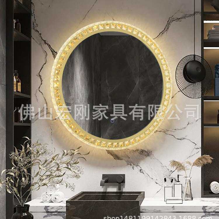 新款理发店镜子挂墙镜子带灯水晶剪发烫染镜发廊专用美发镜台单面
