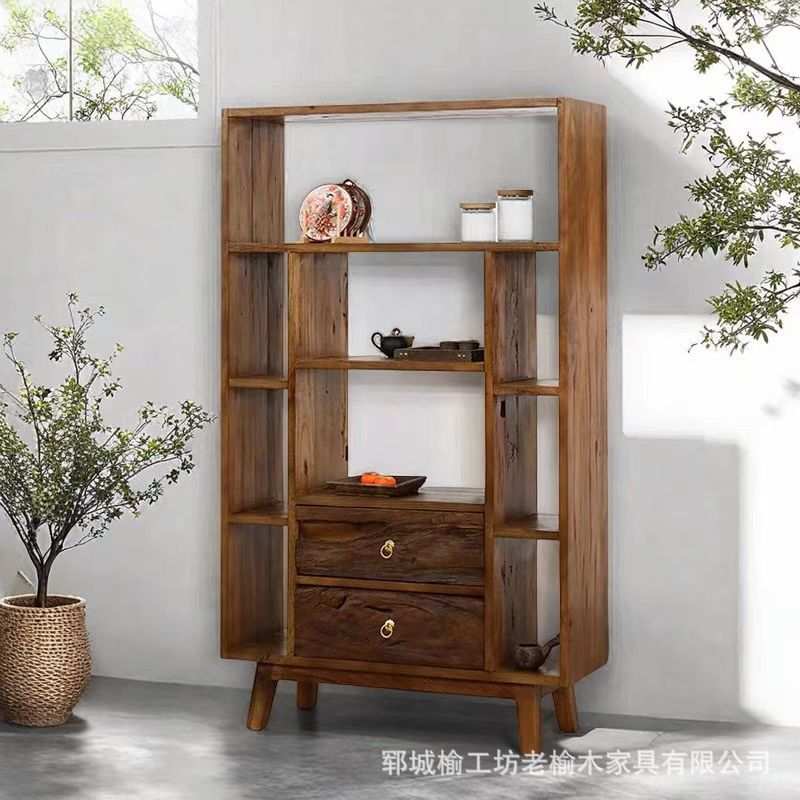 定制款老榆木博古架茶室茶具茶叶收纳架实木办公室文玩摆件陈列架