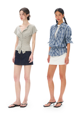 call it a day 白色/原牛色低腰a字版型牛仔裙简约百搭短款半身裙