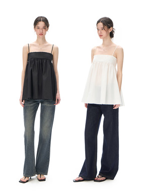 call it a day 黑色/白色简约抹胸上衣女外穿蓬蓬吊带 肩带可调节